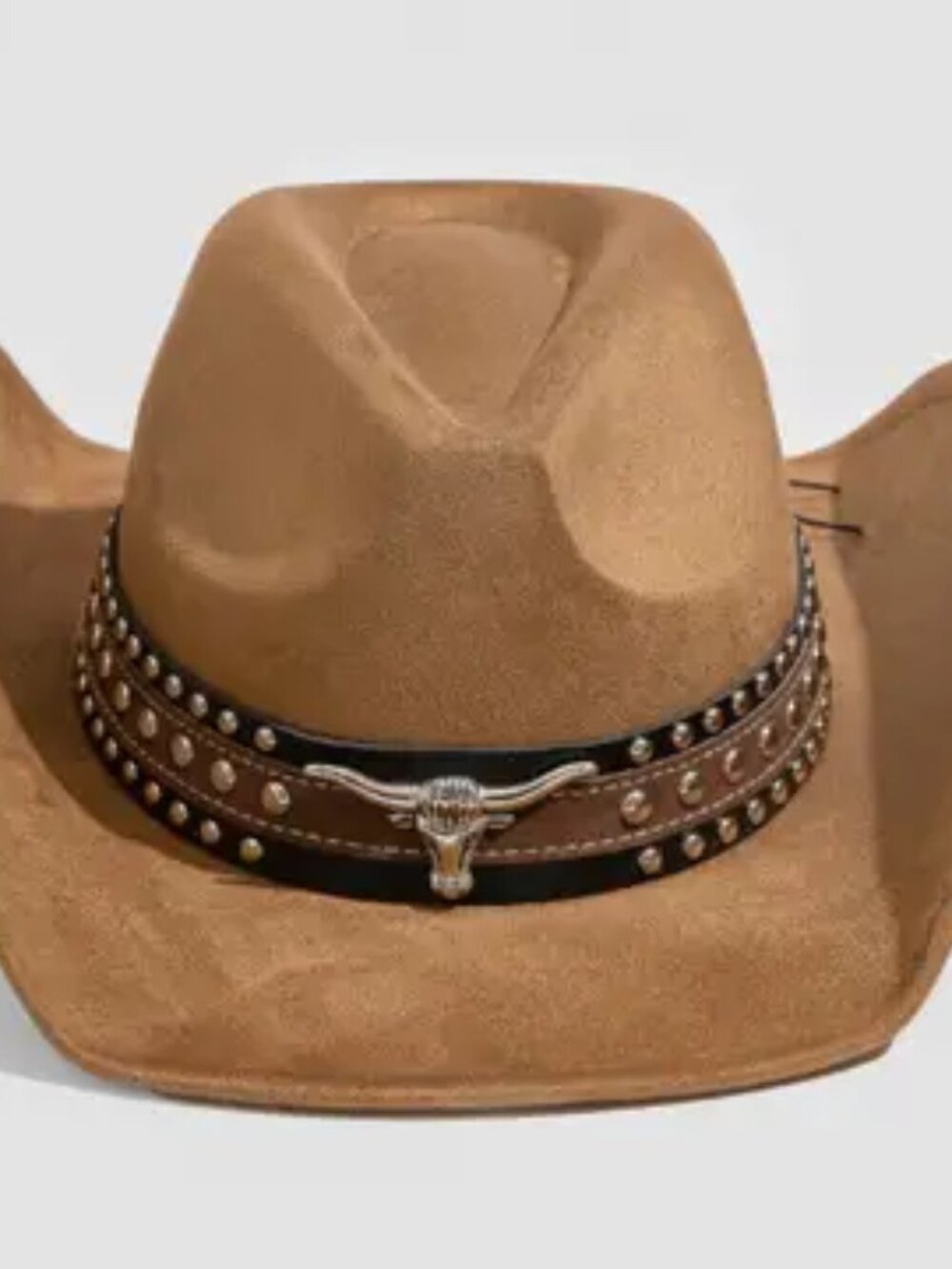 Hat Layered Western Bull Head Strap Cowboy Hat Brown
